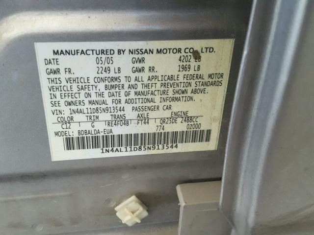 1N4AL11D85N913544 - 2005 NISSAN ALTIMA S GOLD photo 10