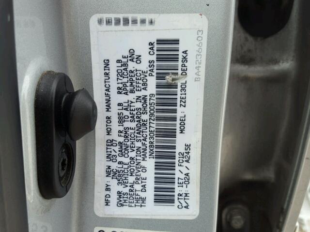 1NXBR30E77Z900579 - 2007 TOYOTA COROLLA CE SILVER photo 10