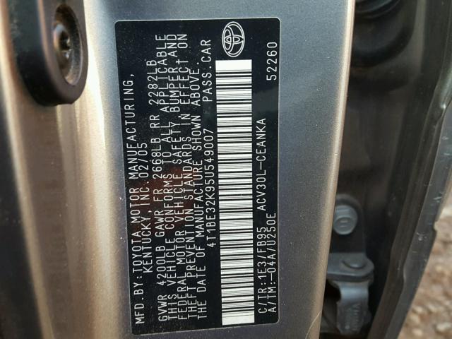 4T1BE32K95U549007 - 2005 TOYOTA CAMRY LE SILVER photo 10