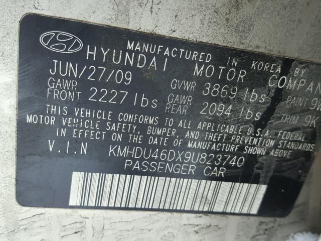 KMHDU46DX9U823740 - 2009 HYUNDAI ELANTRA GL GOLD photo 10