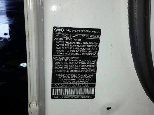 SALSK25468A124590 - 2008 LAND ROVER RANGE ROVE WHITE photo 10