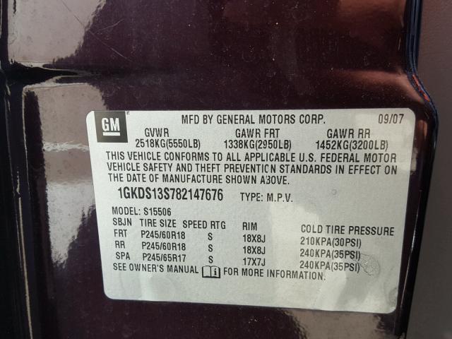 1GKDS13S782147676 - 2008 GMC ENVOY PURPLE photo 10