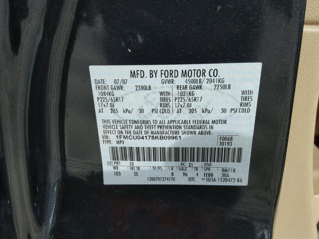 1FMCU04178KB09961 - 2008 FORD ESCAPE LIM GRAY photo 10