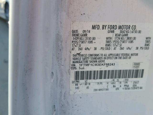 1FTMF1CM3EKF68243 - 2014 FORD F150 WHITE photo 10