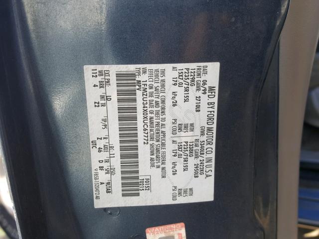 1FMZU34X0XUC67772 - 1999 FORD EXPLORER BLUE photo 10