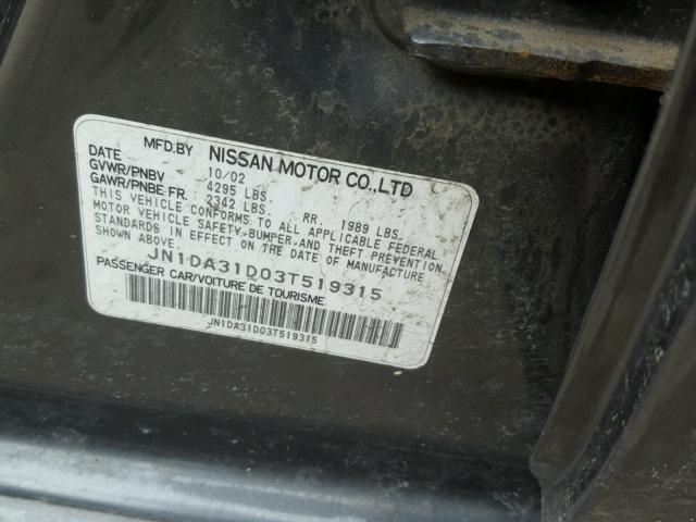 JN1DA31D03T519315 - 2003 NISSAN MAXIMA GLE CHARCOAL photo 10