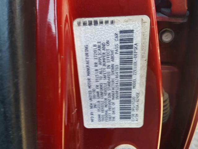 1NXBR12E41Z464783 - 2001 TOYOTA COROLLA CE RED photo 10