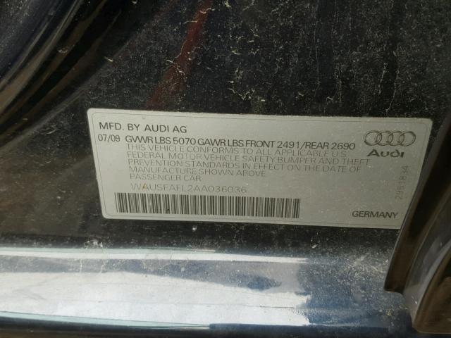 WAUSFAFL2AA036036 - 2010 AUDI A4 PREMIUM BLUE photo 10