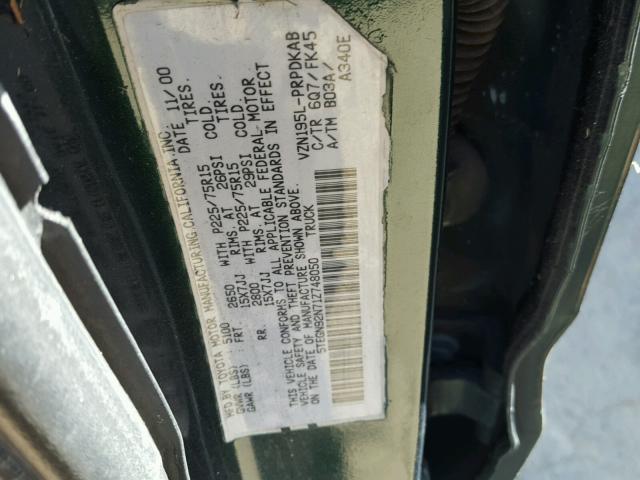 5TEGN92N71Z748050 - 2001 TOYOTA TACOMA DOU GREEN photo 10