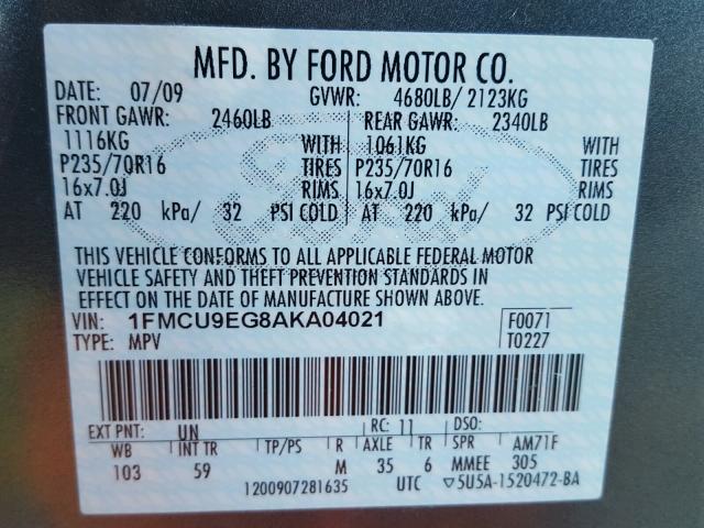 1FMCU9EG8AKA04021 - 2010 FORD ESCAPE LIM BLUE photo 10