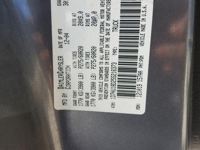 1D7HU18D25S216373 - 2005 DODGE RAM 1500 S GRAY photo 10