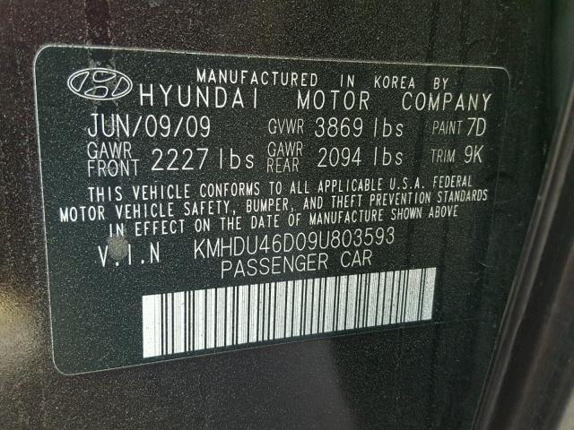 KMHDU46D09U803593 - 2009 HYUNDAI ELANTRA GL PURPLE photo 10