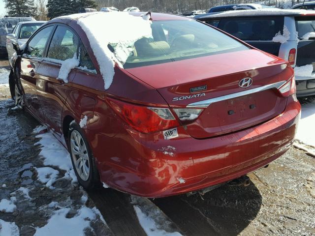 5NPEB4AC3BH306809 - 2011 HYUNDAI SONATA GLS MAROON photo 3