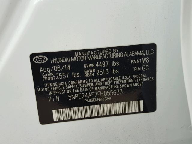 5NPE24AF7FH055633 - 2015 HYUNDAI SONATA SE WHITE photo 10