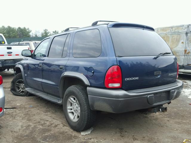 1B4HS38N72F110216 - 2002 DODGE DURANGO SP BLUE photo 3