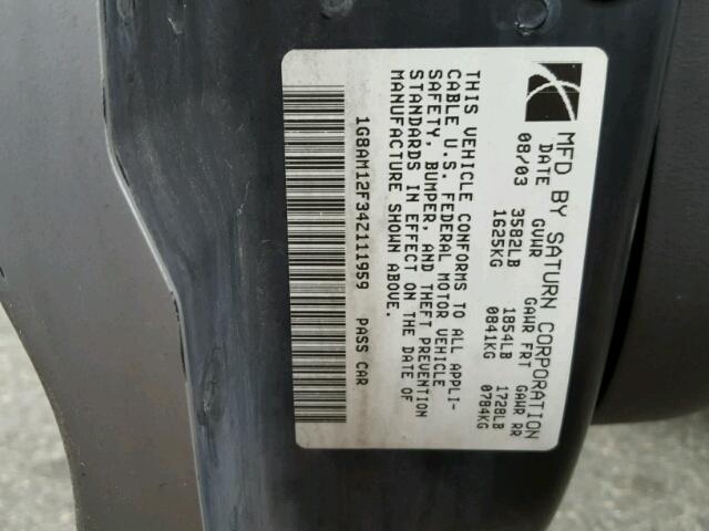 1G8AM12F34Z111959 - 2004 SATURN ION LEVEL SILVER photo 10