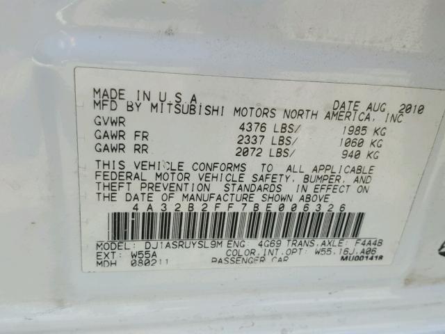 4A32B2FF7BE006326 - 2011 MITSUBISHI GALANT FE WHITE photo 10