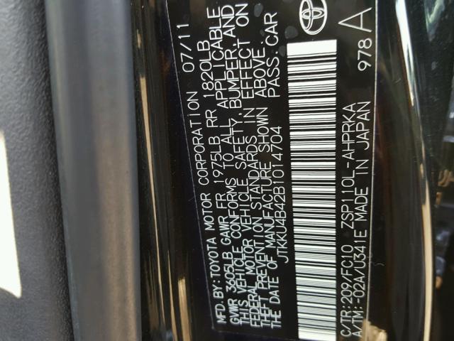 JTKKU4B42B1014704 - 2011 TOYOTA SCION XD BLACK photo 10