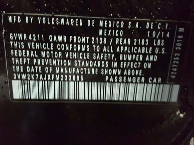 3VW2K7AJXFM233695 - 2015 VOLKSWAGEN JETTA BASE 黑色 照片 10