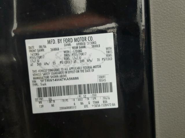 1FTRW14W47KA56886 - 2007 FORD F150 SUPER BLACK photo 10