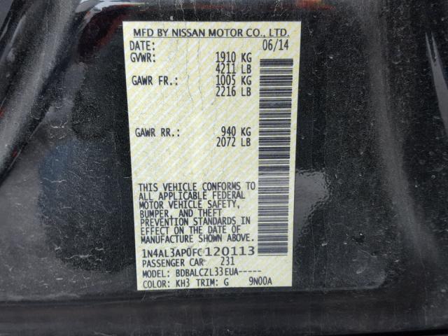 1N4AL3AP0FC120113 - 2015 NISSAN ALTIMA 2.5 BLACK photo 10