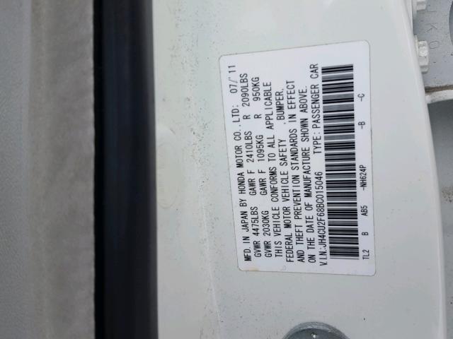 JH4CU2F68BC015046 - 2011 ACURA TSX WHITE photo 10