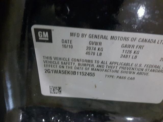 2G1WA5EK0B1152455 - 2011 CHEVROLET IMPALA LS BLACK photo 10