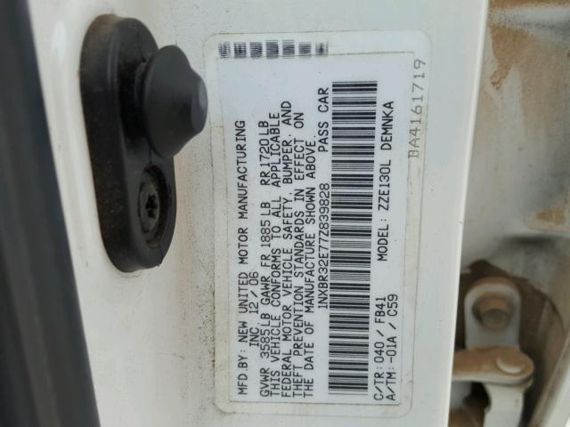 1NXBR32E77Z839828 - 2007 TOYOTA COROLLA CE WHITE photo 10