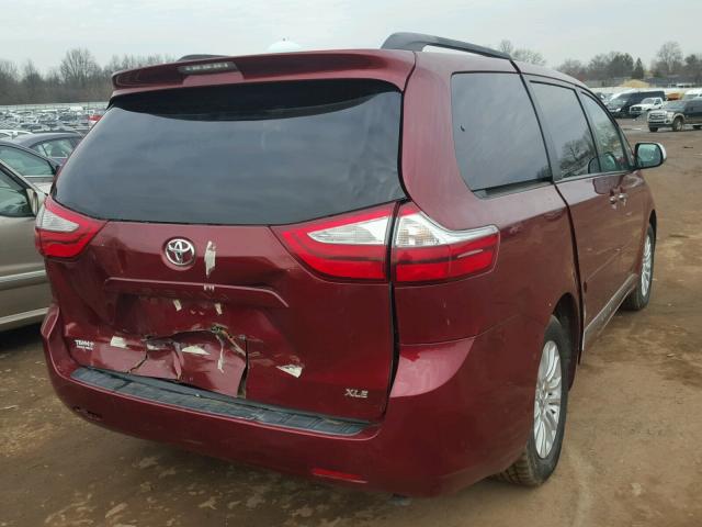 5TDYK3DC0FS600655 - 2015 TOYOTA SIENNA XLE RED photo 4