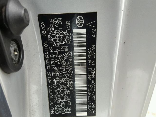 JTKDE177270174182 - 2007 TOYOTA SCION TC 银色 照片 10