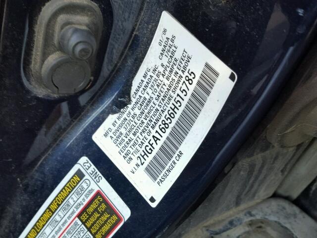 2HGFA16856H515785 - 2006 HONDA CIVIC EX ლურჯი ფოტო 10