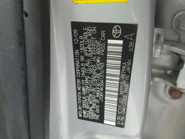 JTDBT4K36A1376793 - 2010 TOYOTA YARIS SILVER photo 10