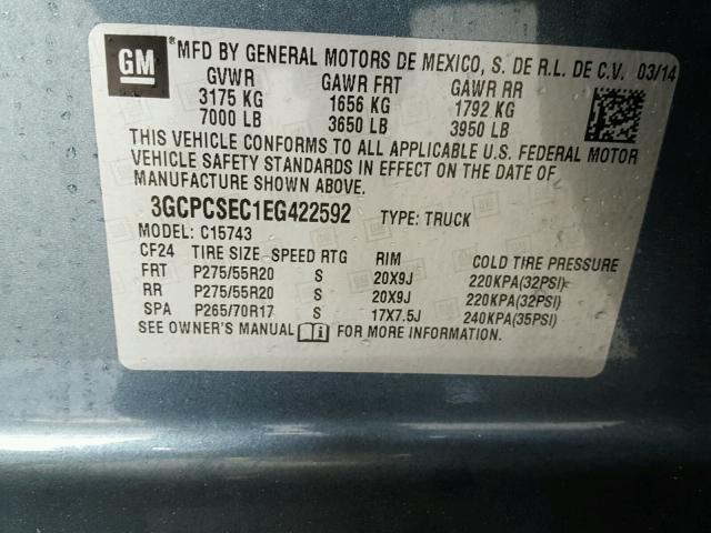 3GCPCSEC1EG422592 - 2014 CHEVROLET SILVERADO BLUE photo 10