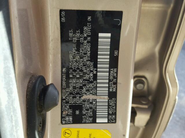 JTEDW21A670017426 - 2007 TOYOTA HIGHLANDER GOLD photo 10