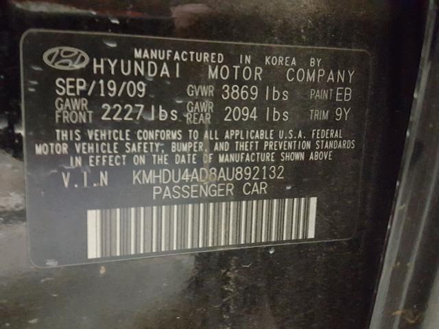 KMHDU4AD8AU892132 - 2010 HYUNDAI ELANTRA BL BLACK photo 10