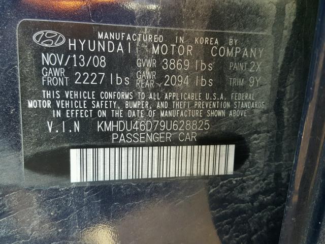 KMHDU46D79U628825 - 2009 HYUNDAI ELANTRA GL BLUE photo 10