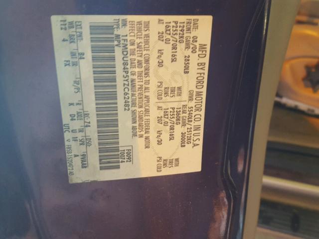 1FMDU84P5YZC62482 - 2000 FORD EXPLORER E BURGUNDY photo 10