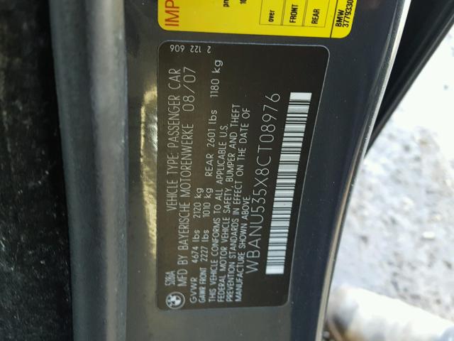 WBANU535X8CT08976 - 2008 BMW 528 I GRAY photo 10