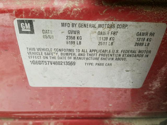 1G6DT57V480213569 - 2008 CADILLAC CTS HI FEA RED photo 10