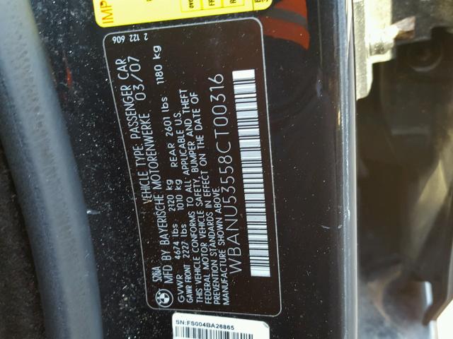 WBANU53558CT00316 - 2008 BMW 528 I BLACK photo 10
