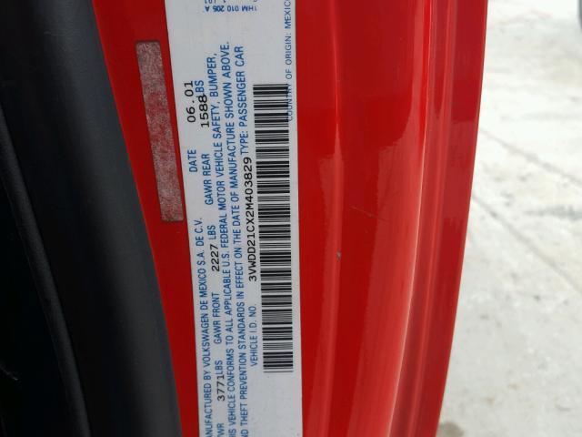 3VWDD21CX2M403829 - 2002 VOLKSWAGEN NEW BEETLE 红色 照片 10