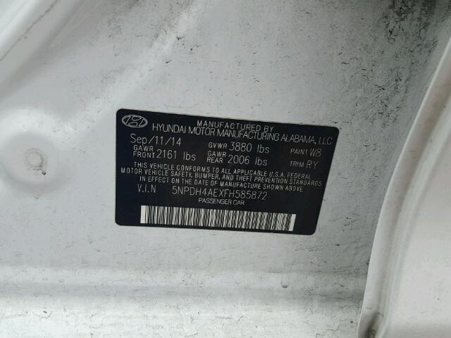 5NPDH4AEXFH585872 - 2015 HYUNDAI ELANTRA SE WHITE photo 10