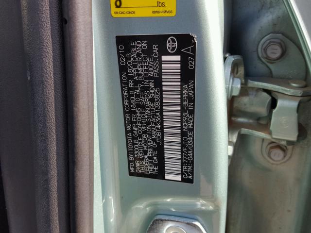 JTDBT4K36A1383825 - 2010 TOYOTA YARIS GREEN photo 10