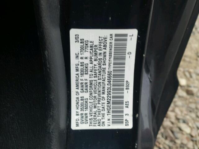 1HGEM22993L046660 - 2003 HONDA CIVIC EX Qara foto 10