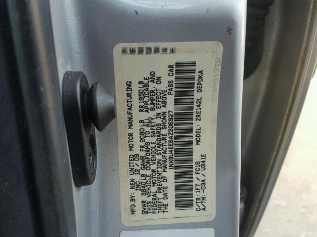 1NXBU4EE8AZ306927 - 2010 TOYOTA COROLLA BA SILVER photo 10