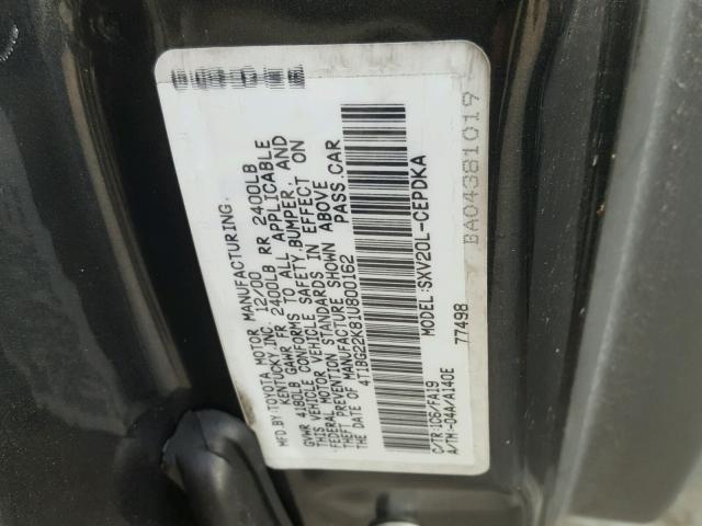 4T1BG22K81U800162 - 2001 TOYOTA CAMRY CE CHARCOAL photo 10