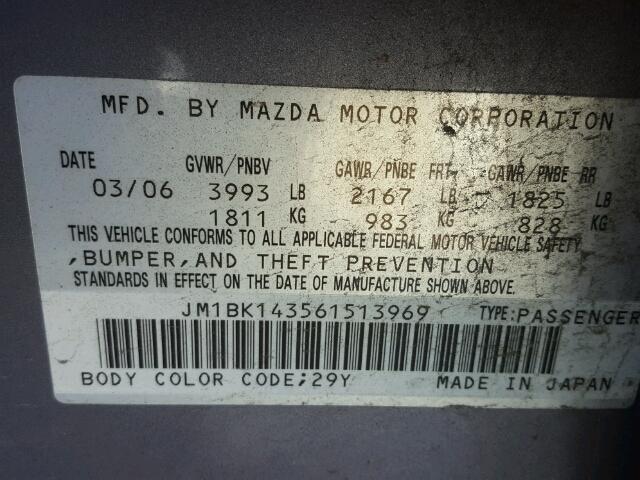 JM1BK143561513969 - 2006 MAZDA 3 HATCHBAC SILVER photo 10