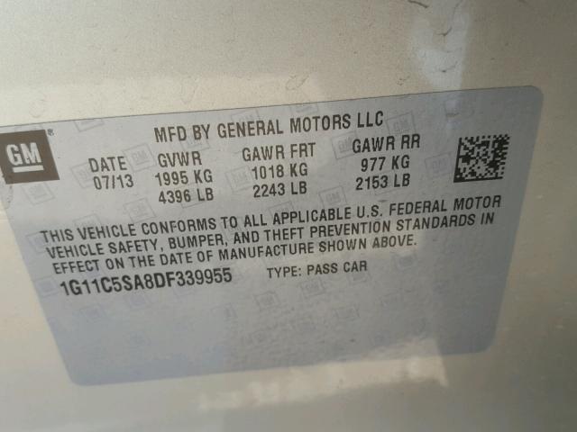 1G11C5SA8DF339955 - 2013 CHEVROLET MALIBU 1LT ბეჟი ფოტო 10