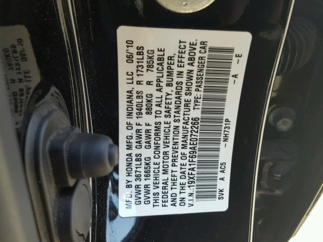 19XFA1F69AE072266 - 2010 HONDA CIVIC أسود صورة 10