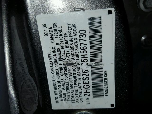 2HGES26735H567730 - 2005 HONDA CIVIC EX GRAY photo 10